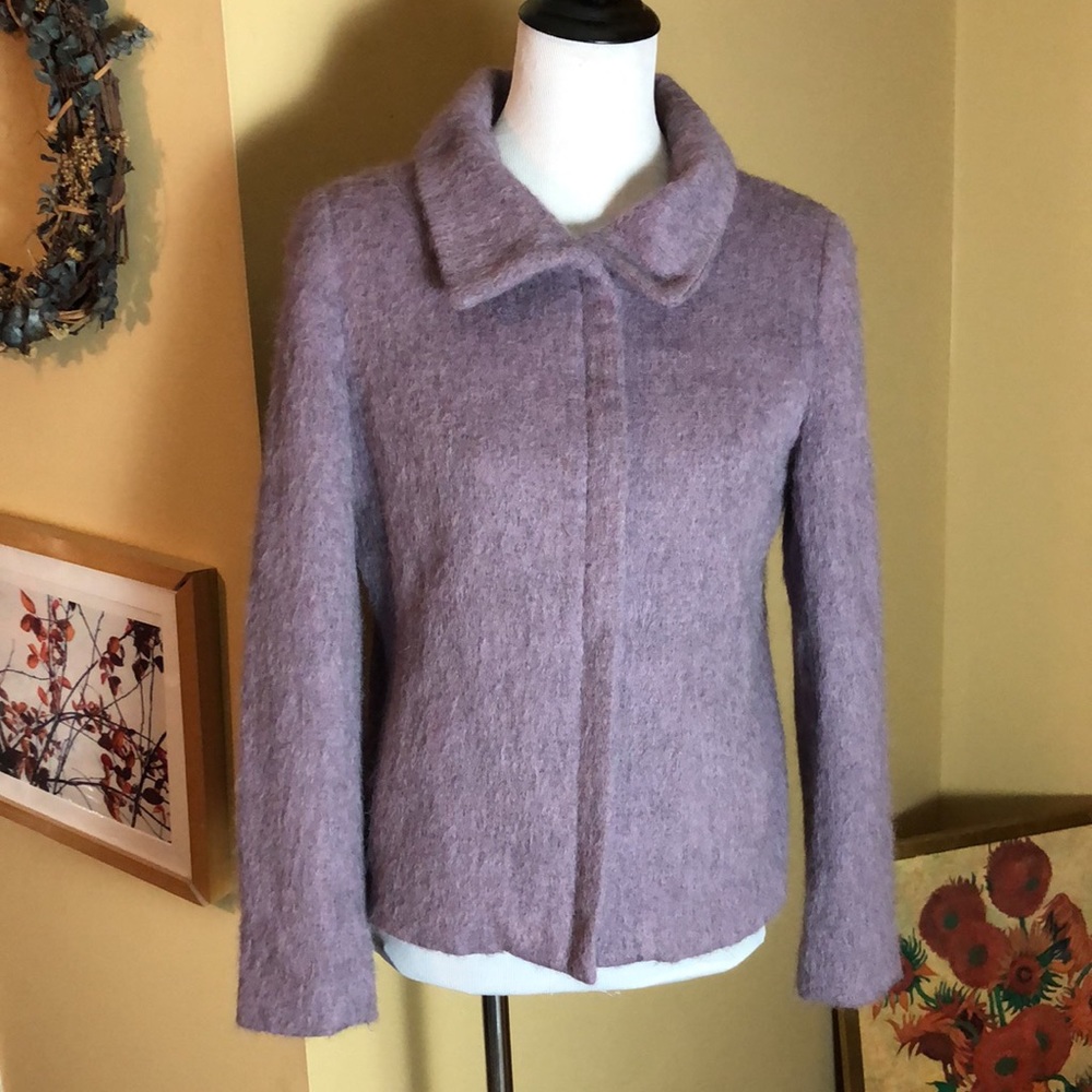 TALBOTS size 6 Lavender Fuzzy Zipper Front Angora Wool